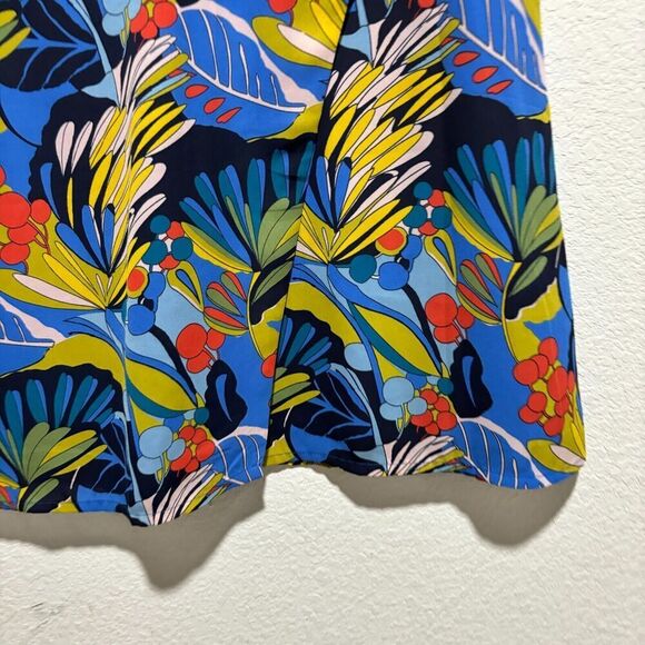 J Crew Mercantile A Line Faux Wrap Dress Blue 8 Colorful Floral Print Tropical - Picture 6 of 14
